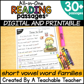 Preview of Short Vowels Reading Comprehension Passages with Digraphs and Blends Worksheets