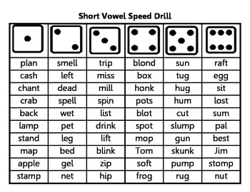 Short Vowel Sounds Speed Drill Dice Game by Molly Tribble | TpT