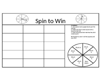 Preview of Short Vowel Spinner Game