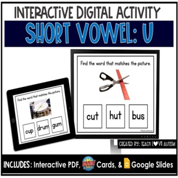 Preview of Short Vowel U Digital Task Cards |Phonics Boom Cards