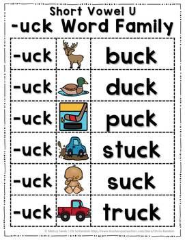 short vowel u word work uck word family by oh so random tpt