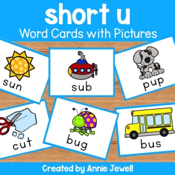 Preview of Short Vowel Word Cards with Pictures - Flashcards and Worksheets - short u