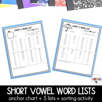 Preview of Short Vowel Word Decodable Word Lists and Sorting Activity
