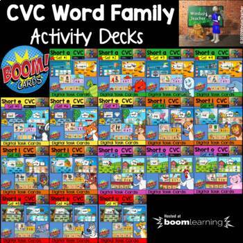 Preview of Short Vowel Word Family BUNDLE of BOOM Decks | CVC Words