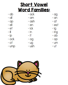 short vowel word family homework and classwork practice worksheets