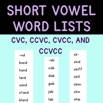 Preview of Short Vowel Word Lists