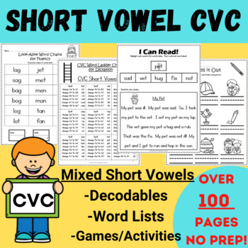 Preview of CVC Words w/ Short Vowel Sounds - Activities and No Prep Worksheets