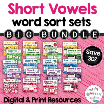 Preview of Short Vowel Word Sorts Bundle Printable and Digital Resources