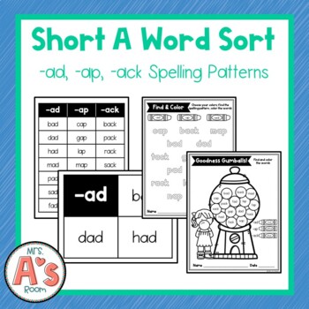 Short Vowel Word Sort for Short A Word Families -ad, -ap & -ack with ...