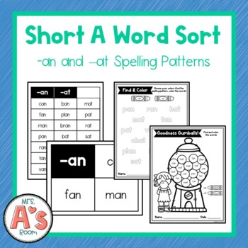 Preview of Short Vowel Word Sort for Short A Word Families -an & -at with Printables