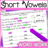 Short Vowel Word Work Worksheets for 1st Grade