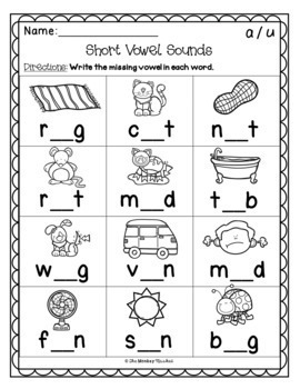 short vowel worksheets by the monkey market teachers pay teachers