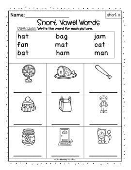 short vowel worksheets by the monkey market teachers pay teachers