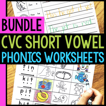 Preview of CVC Words Worksheets - Short Vowel Phonics Word Families Practice Sort Activity
