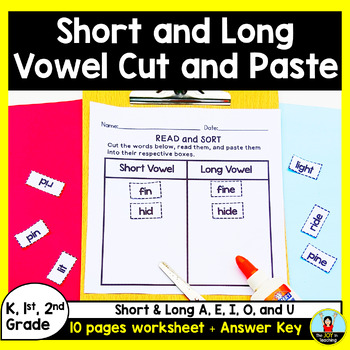 Short Vowel and Long Vowel Cut and Paste Worksheet by The Joy in Teaching