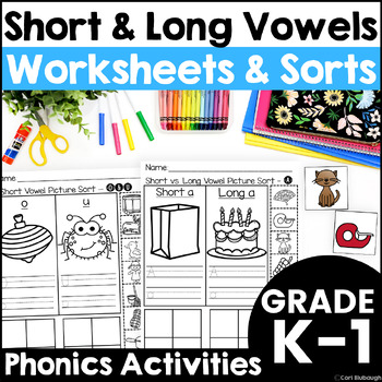 Preview of Short Vowel and Long Vowel Worksheets - Sound Sorts Vowel Practice Activities