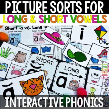 Preview of Short Vowel and Long Vowel Worksheets and Picture Sorts