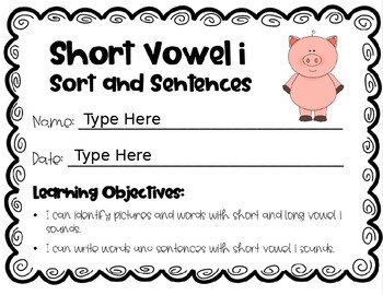 Preview of Short Vowel i: Sorts and Sentences