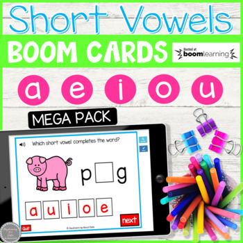 Preview of Short Vowels A, E, I, O, U CVC Word Boom Cards™