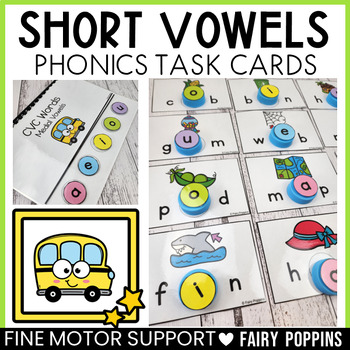 Short Vowels A, E, I, O, U Phonics Task Cards & Adapted Book by Fairy ...