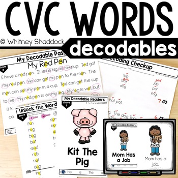 Preview of Short Vowels CVC Words Decodable Readers & Reading Passages - First Grade BUNDLE