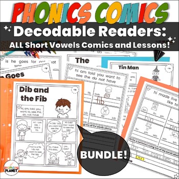 Preview of Short Vowel Decodable Readers + Comprehension - Phonics Comics & Lesson Plans