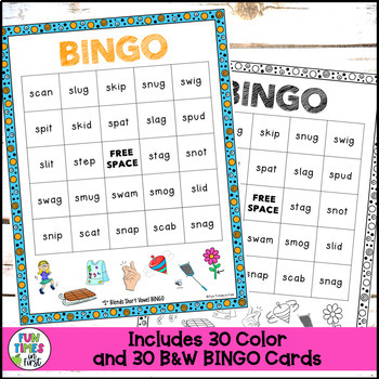 Short Vowels BINGO Games | S Blends by Fun Times in First | TpT