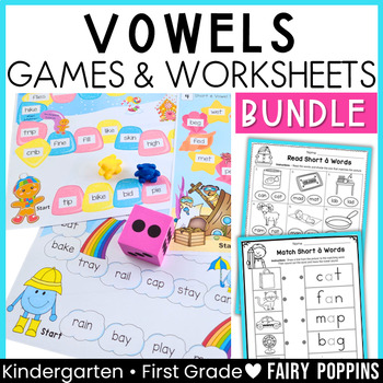Preview of Vowels Worksheets and Games BUNDLE - Short Vowels, Long Vowels, R Controlled