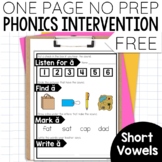 Short Vowels Phonics Intervention Worksheet Activities One