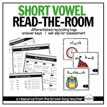 Preview of Short Vowels Phonics Word Work: Differentiated Write-the-Room Task Cards