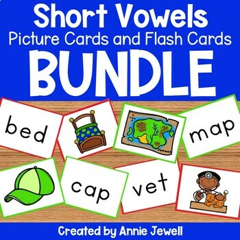 Preview of Short Vowels Picture Cards and Flash Cards BUNDLE