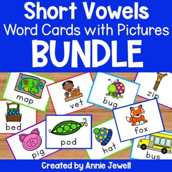 Preview of Short Vowels Word Cards with Pictures BUNDLE - Flashcards and Worksheets