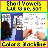 Short Vowels 60 cvc Words Cut and Glue Worksheets & Sortin