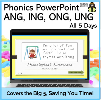 Preview of Short Vowels w/ang, ing, ung 5Days Phonics Phonemic Awareness Digital PowerPoint