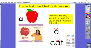 Preview of Interactive "Short a" Phonics Flipchart with worksheets and games