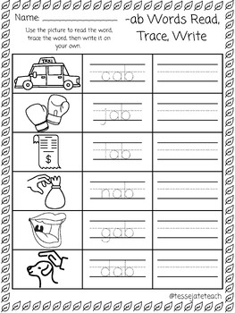 Short /a/ Read, Trace, Write by Word Endings by tessejateteach | TPT