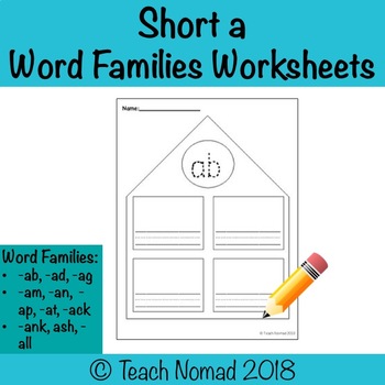 Short a Word Families Worksheets by Teach Nomad | TpT