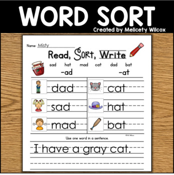 Preview of Short a Worksheet Cut and Paste Sort