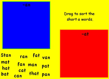 Preview of Pam and Sam Promethean flipchart Short a sounds :-at, an Treasures First Grade