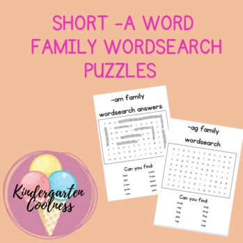 Preview of Short a word families wordsearch puzzle pack