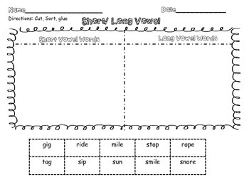 Short and Long Vowel Pattern Sorts Set by Teacher Loves Teaching