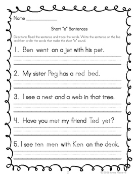 Short and Long Vowel Sentences by Anna Navarre | TpT