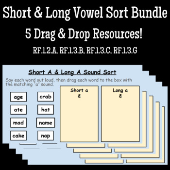 Preview of Short and Long Vowel Sound Bundle - 5 Sorting Activities - Google Slides ELA