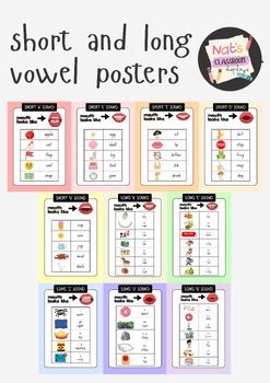 Preview of Short and Long Vowel Sound Posters - Set of 10 posters - Pastel Rainbow