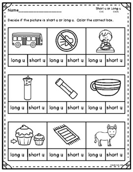 Short and Long Vowel U Sorting: CVC and CVCE Worksheets and Activities