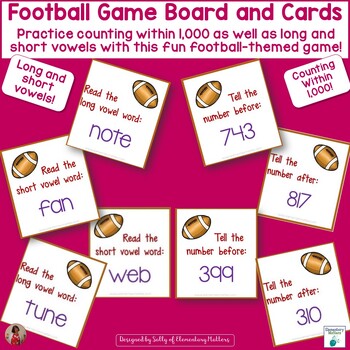 Preview of Short and Long Vowel and Counting within 1000 Board Game with Football Theme