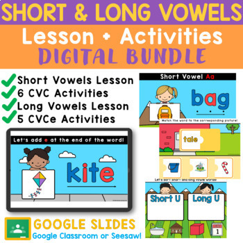 Preview of Short and Long Vowels Lessons and Activities NO PREP Google Slides™