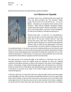 Preview of Short article and comprehension questions for Los Voladores de Papantla