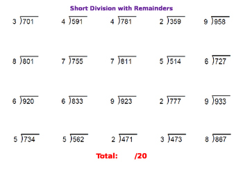 short division with remainders problem solving