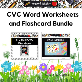 Preview of Short e Vowel CVC Word Workbook or Activity Book and e Vowel CVC Word Flashcards